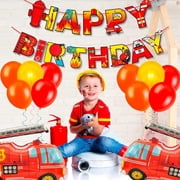 Fire Truck Birthday Party Supplies 155pcs Fire Truck Birthday Party Decorations for Boys Firetruck Birthday Decorations Balloons Plates Napkins Tablecloth, Fire Truck Themed Birthday Party Supplies