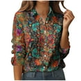 thumbnail image 2 of Aueoeo Women Printed Shirts Button Up Laple Collar Shirts Dressy Long Sleeve Blouse Business Casual Work Tops, 2 of 5