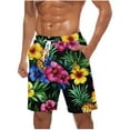 thumbnail image 2 of Mens Shorts Hawaiian Floral Print Elastic Waist Pockets Casual Beach Drawstring Shorts Multicolor XXXXXL, 2 of 5