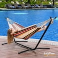 thumbnail image 2 of VibrantEcho Hammocks Double Hammock with 9ft Space-Saving Steel Stand Includes Portable Carrying Case, 450 Pounds Capacity (Tan Stripe), 2 of 13