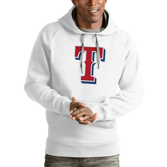 Men's Antigua White Texas Rangers Victory Pullover Team Logo Hoodie
