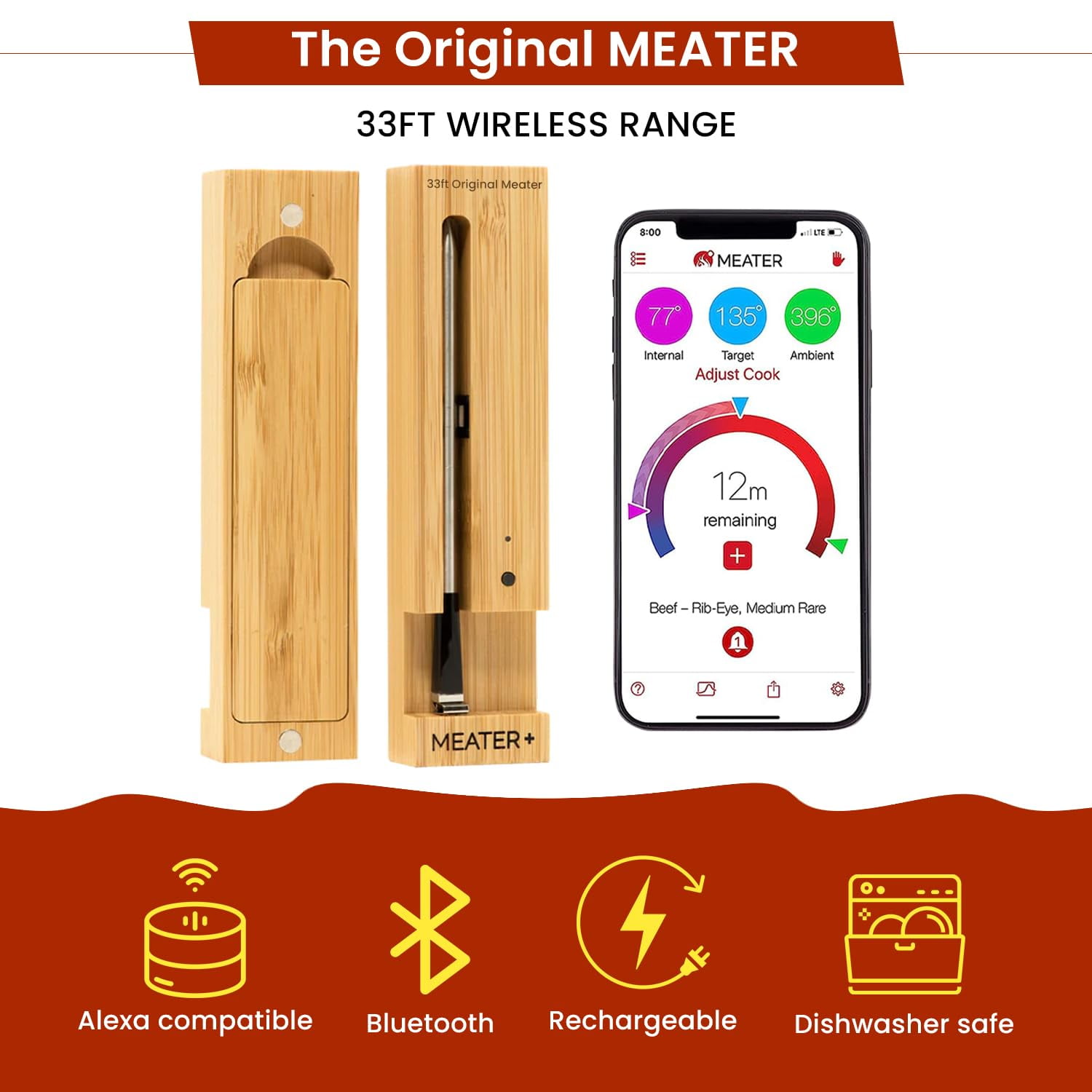 MEATER Original True Wireless Smart Meat Thermometer up to 33ft Range - 2  Pack 