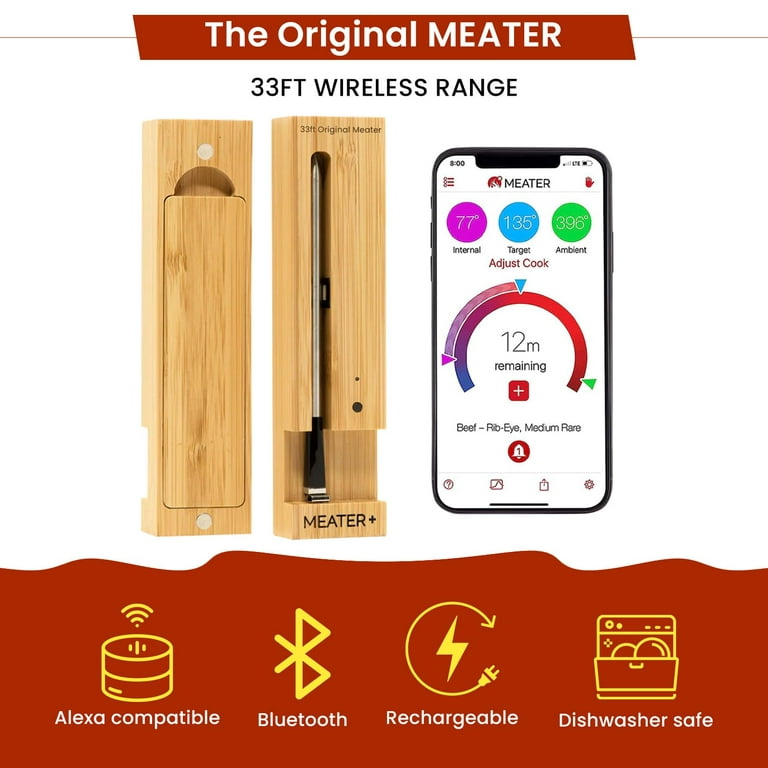  New MEATER+165ft Long Range Smart Wireless Meat Thermometer for  The Oven Grill Kitchen BBQ Smoker Rotisserie with Bluetooth and WiFi  Digital Connectivity Bundled with HogoR Black Glove : Patio, Lawn 