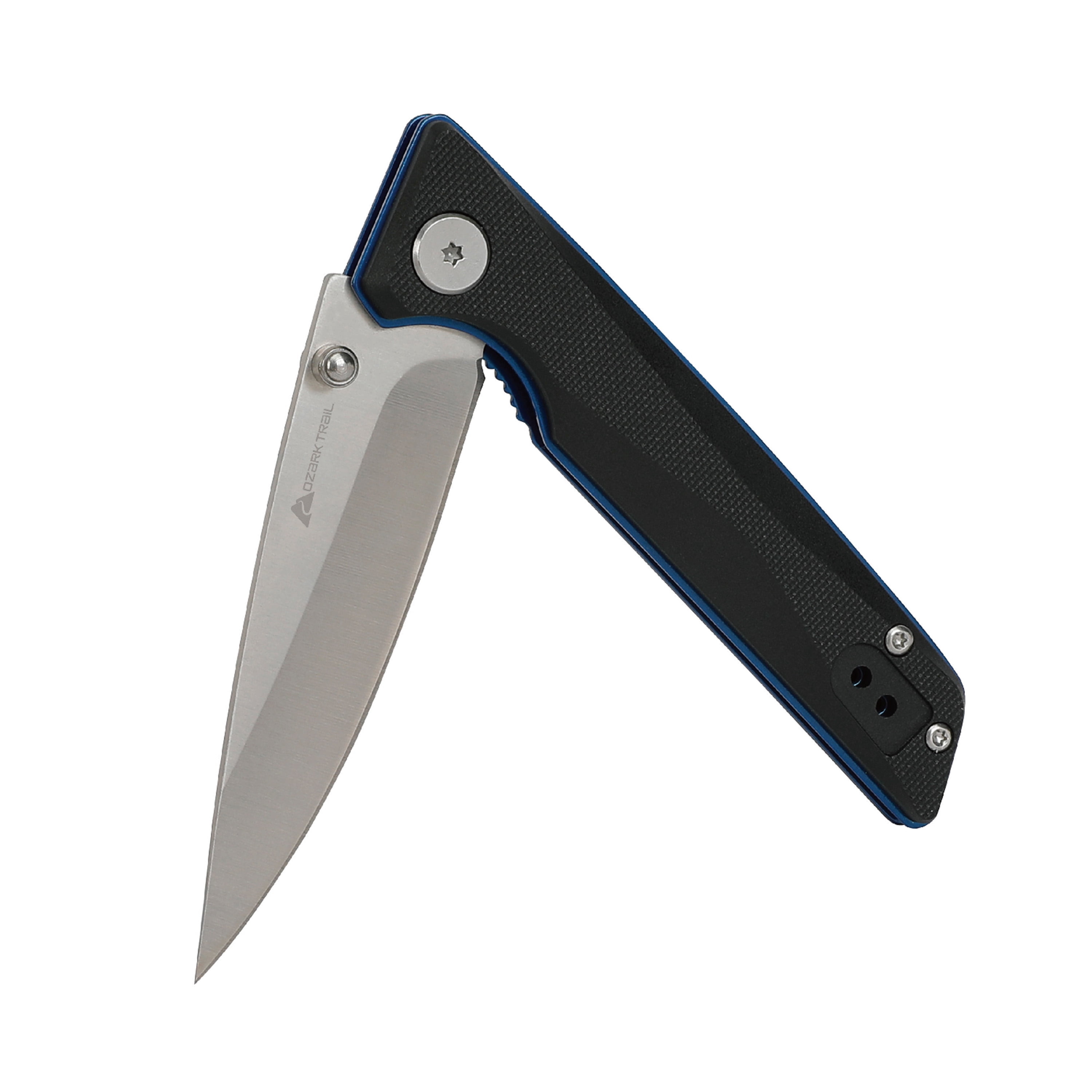 Ozark Trail Thunderhead Folding Knife, Black Handle with Blue Liners, 7.5 in