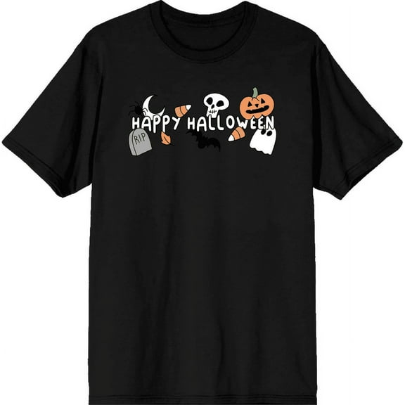 Kids Halloween Cartoon Icons Adult Black Crew Neck Short Sleee Tee-Large