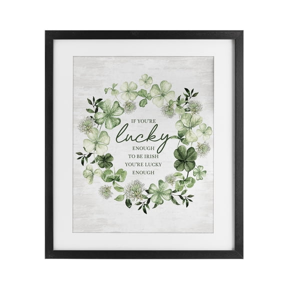 Stupell Industries Farmhouse Lucky To Be Irish Wreath Black Framed Print Under Glass, 13 x 16, by Lettered and Lined