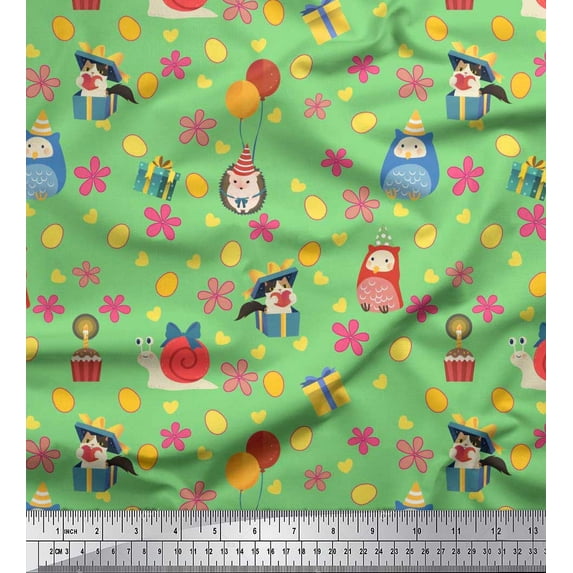 Soimoi Rayon Fabric Floral,Gift Box & Cute Animals Cartoon Fabric Prints by Yard 42 Inch Wide