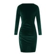 thumbnail image 5 of Komoo Women Mini Dress Long Sleeve V Neck Hide Tummy Velvet Bodycon Dress Cocktail Party Night Out Dresses Club Dress, 5 of 6
