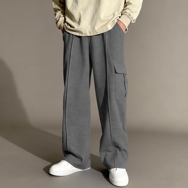 Pantalones largos para niños, de color liso, con cintura elástica y bolsillos laterales, ajustados, deportivos, largos, de poliéster.