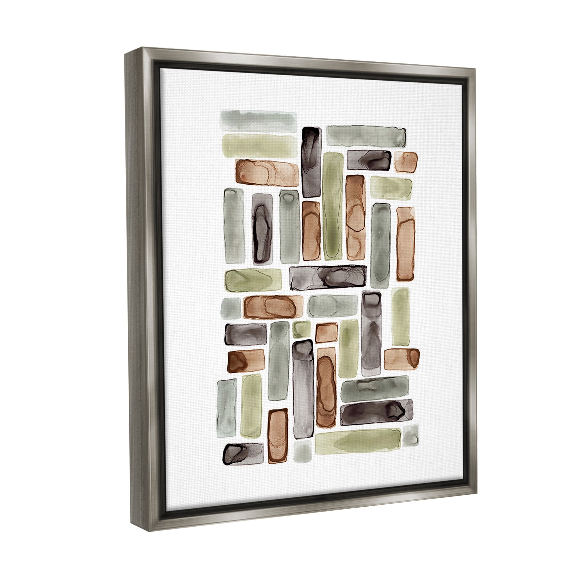Stupell Industries Mosaic Style Shapes Abstract Painting Gray Floater Framed Canvas Art Print Wall Art, 25 x 31