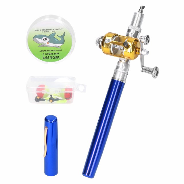 Ensemble de Canne à Pêche Télescopique Portable Mini Canne à Pêche de Poche en Forme de Stylo avec Moulinet