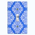 thumbnail image 1 of Metal Light Switch Plate Outlet Cover (Victorian Damask Flower Blue Pattern - Single Toggle), 1 of 2