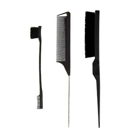 Hair Brush Comb Set Double Sided Hair Brushes Edge Control Hair Brush Comb for Baby Hairs and Flyaways Soft Medium Bristles Stainless Steel Handle Durable Lightweight Styling Tools 3 Pieces