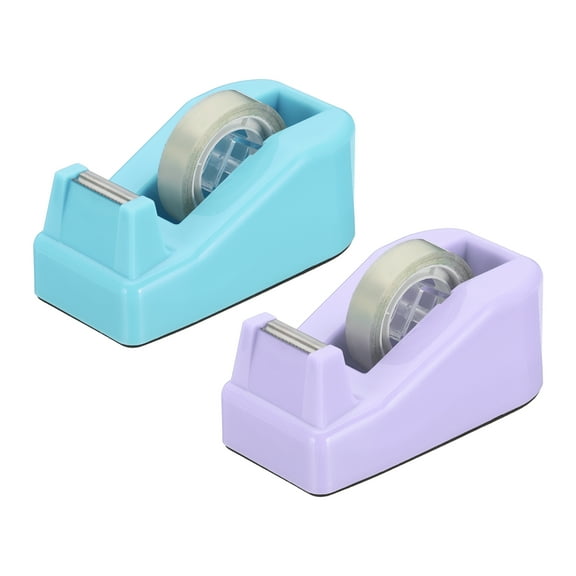 2pcs Tape Dispenser Desk, Small Tape Dispenser Cute Desktop Dispenser Holder for Tape Office Desktop, Light Blue Purple