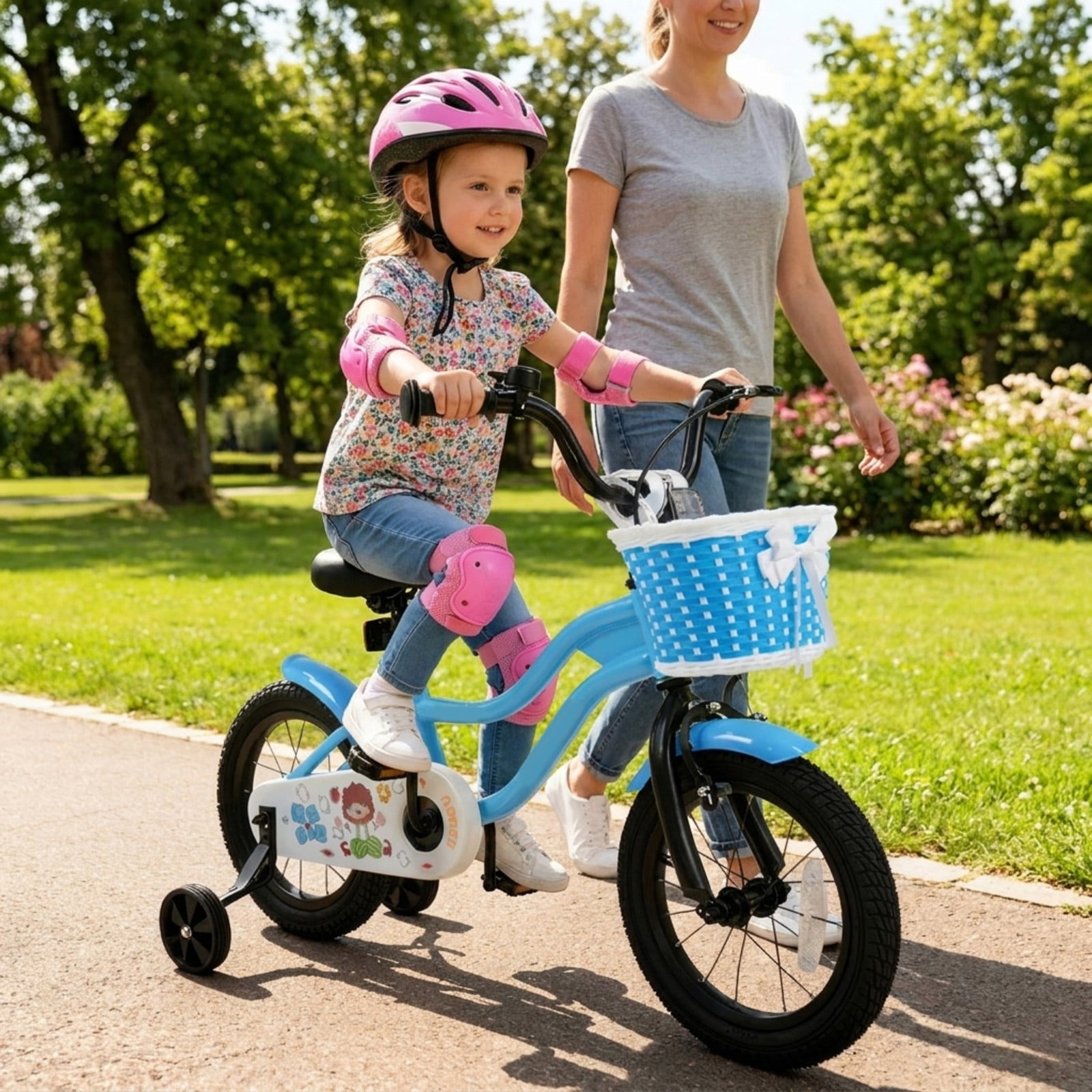 Redsmile Kids Bike 14 Inch with Training Wheels and Front Basket for Boys Girls Ages 3-5, 12 14 16 Inch Adjustable Seat Youth Bicycle for Toddlers, 110 lb Capacity, Multicolor
