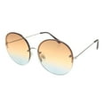 thumbnail image 2 of Womens Rimless Hippie Oceanic Gradient Round Sunglasses Silver Brown Blue, 2 of 4