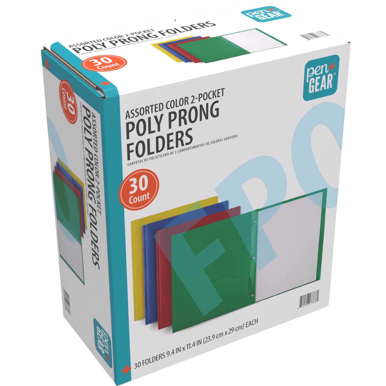 Pen+Gear 3-Prong Poly Folders with 2 Pockets, Assorted Colors, 30 Count