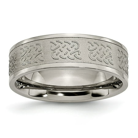 Men's Titanium Satin and Polished Fancy Design Wedding Band Ring