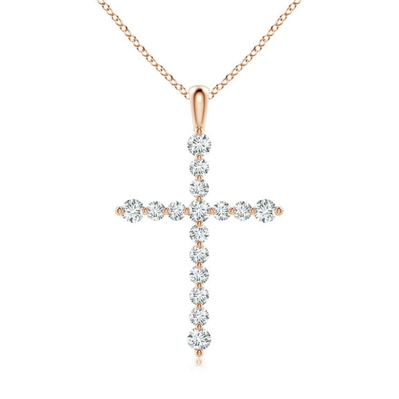 ANGARA Natural Floating Diamond Dotted Cross Pendant in 14K Rose Gold for Women (Size-2.2mm| Color-G| Clarity-VS2) | April Birthstone, Anniversary, Jewelry Gift for Women | Natural Diamond Necklace