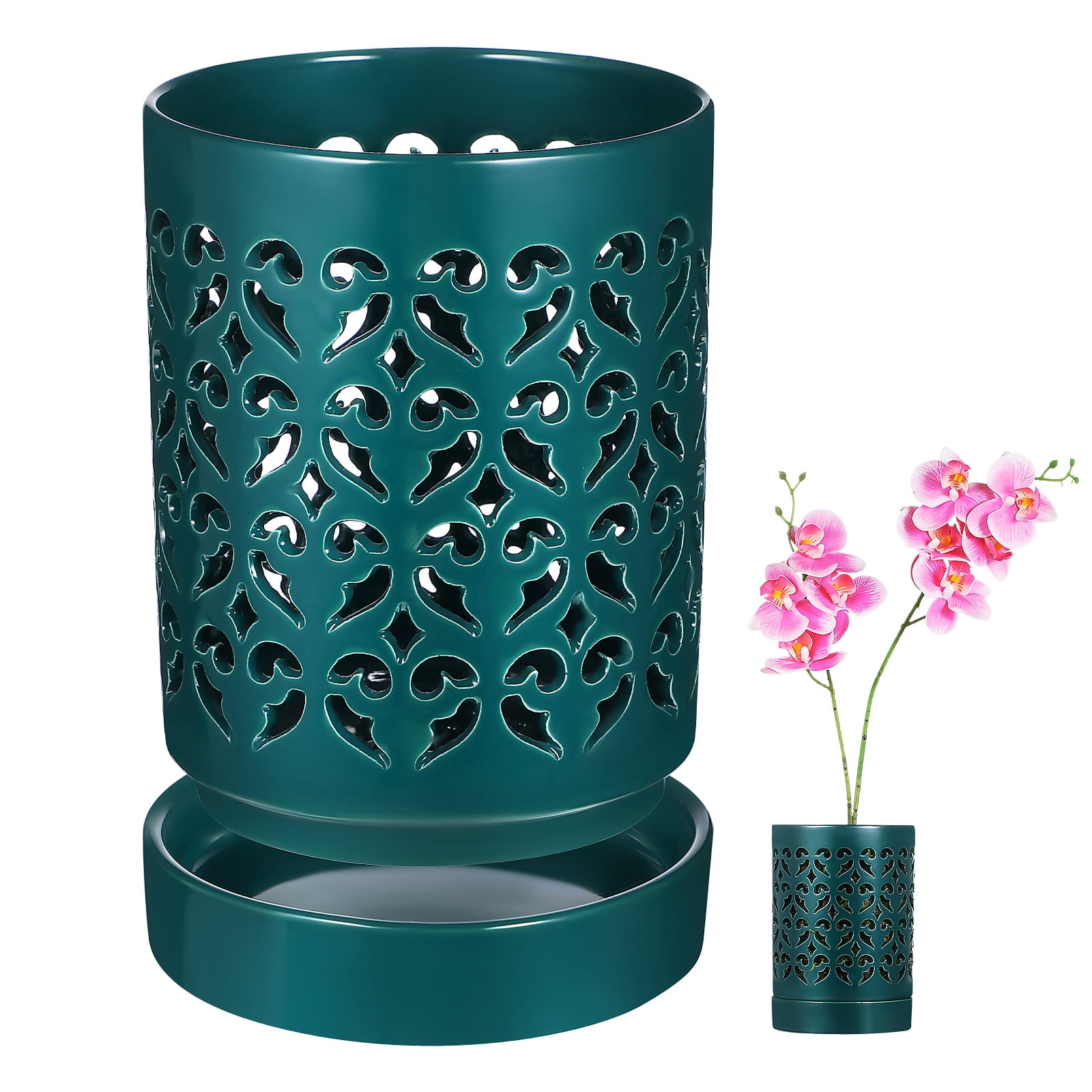 Orchid Pots 5 Inch - Ceramic Orchid Pot With Holes For Breathable Slotted Orchids Planter For Gardening (Green)