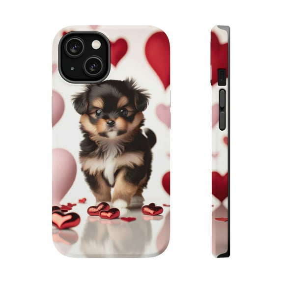 DistinctInk Tough Case for Apple iPhone 14 (6.1" Screen), Compatible with MagSafe Charging - Valentine's Day Russian Toy Puppy