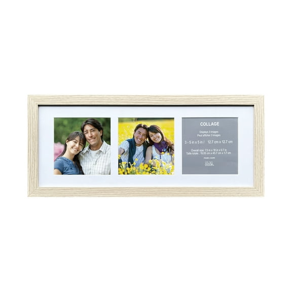 3-Opening 5" x 5" Natural Woodgrain Collage Picture Frame with Mat by Studio Decor - Includes Pre-attached Hanging Hardware - Horizontal or Vertical Display - 1 Pack