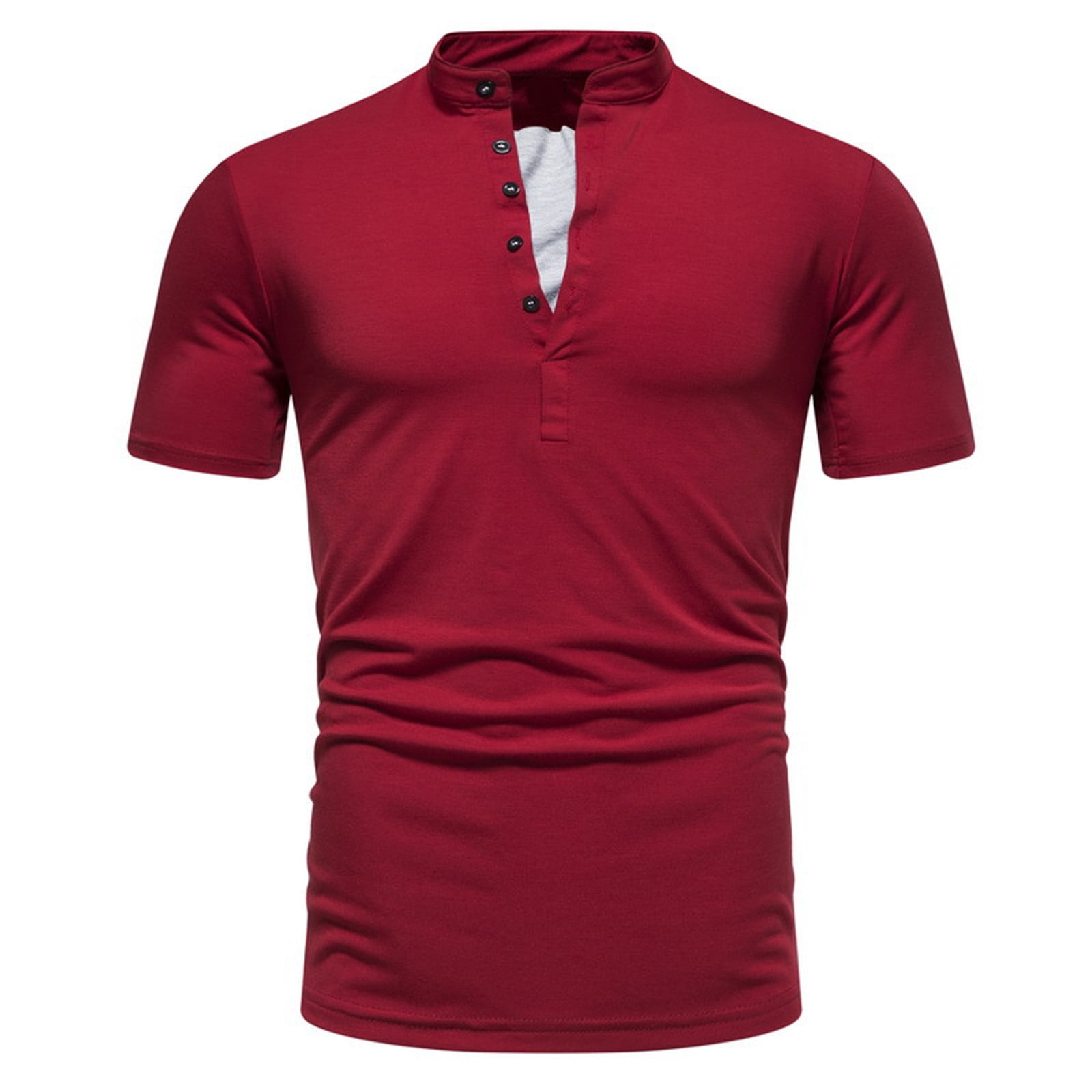 VSSSJ Standing Collar T-shirt for Men Plus Size Short Sleeve V