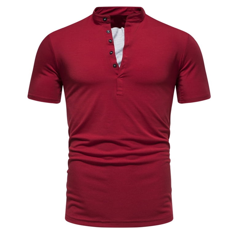 VSSSJ Standing Collar T-shirt for Men Plus Size Short Sleeve V