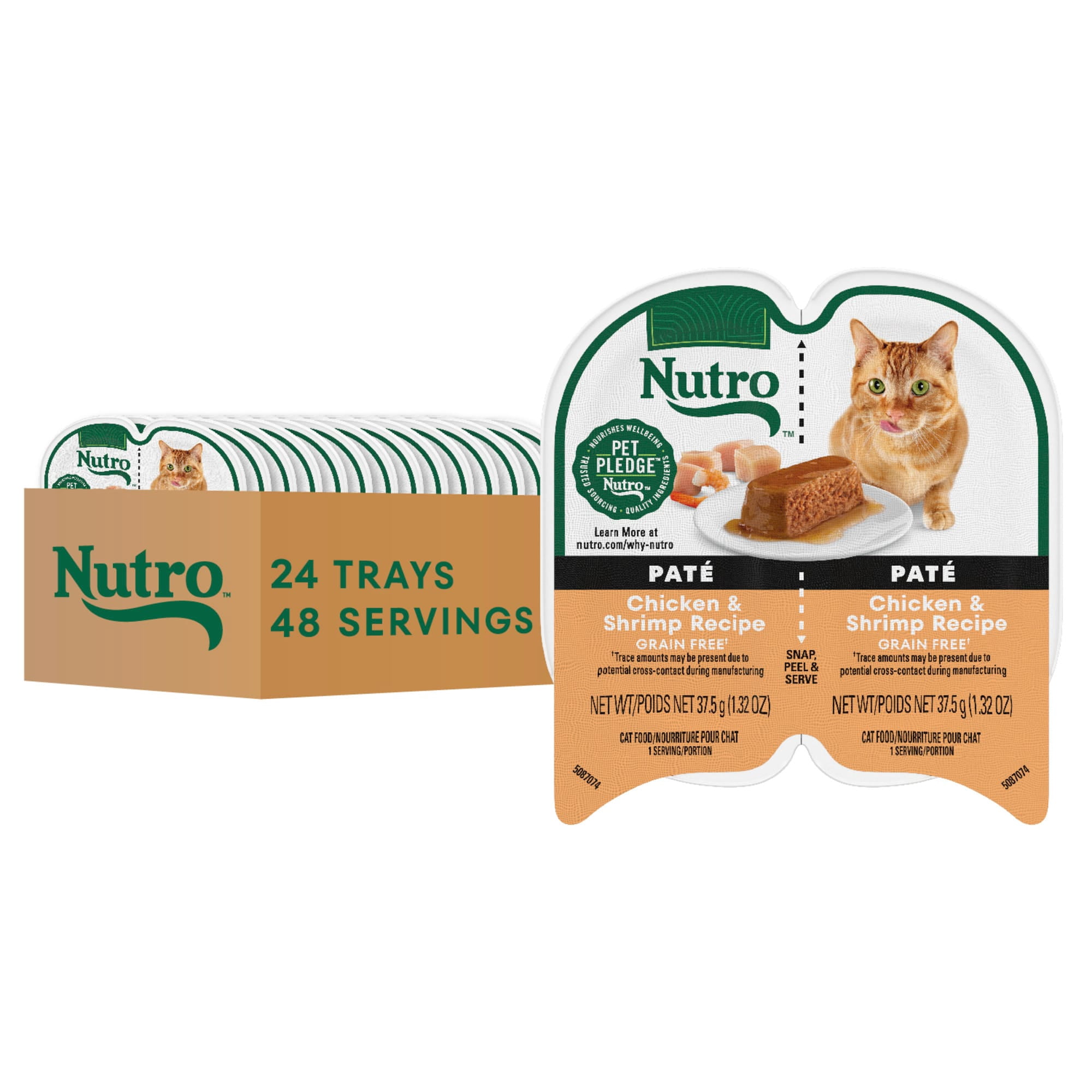 Nutro Perfect Portions Twin-Pack Tray Chicken & Shrimp Recipe Grain Free Natural Wet Cat Food Pate, 2.64 oz., Case of 24