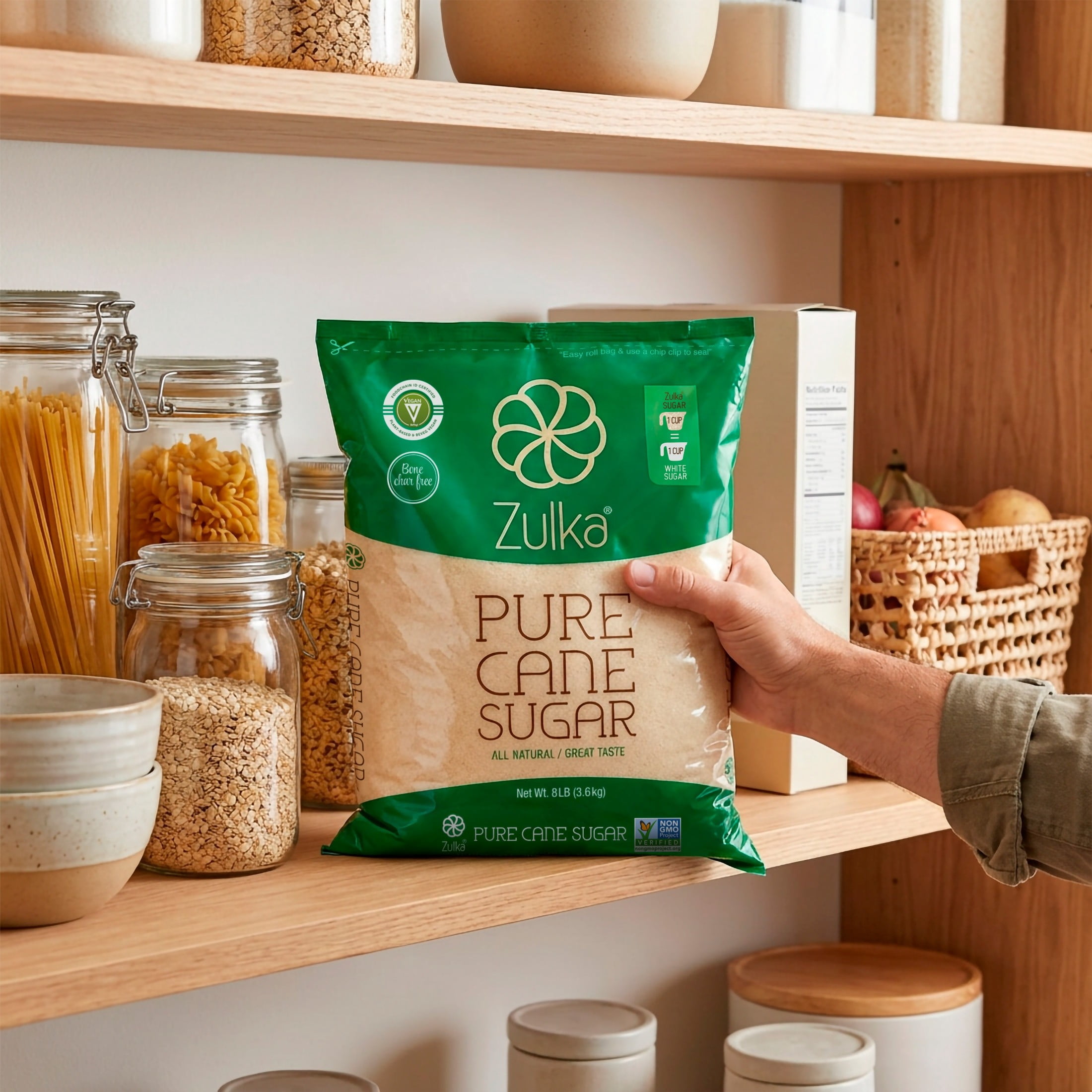 Zulka Pure Cane Sugar, 8 lb, Vegan & Plant Based and Non GMO