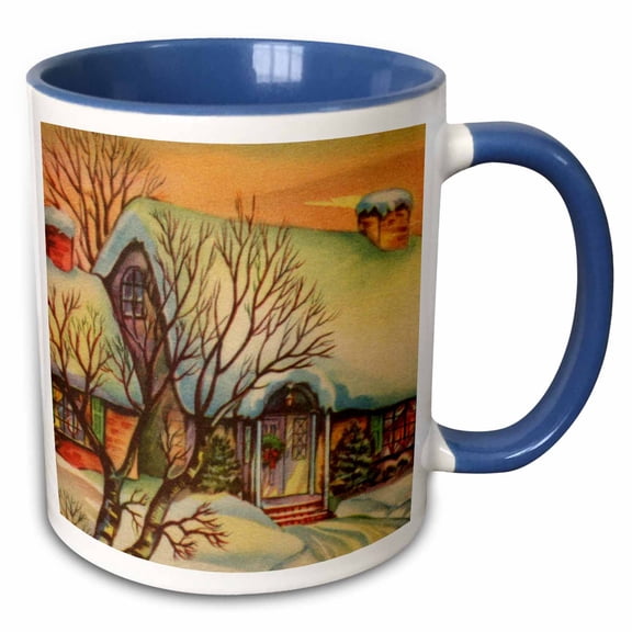 3drose, Snow Covered House, 15oz Two-tone Blue Mug