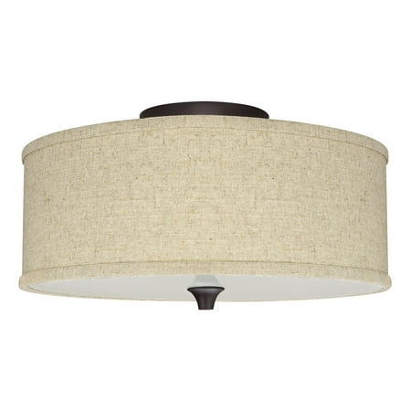 Revel Newport 14 2 Light Semi Flush Mount Ceiling Light Beige Linen Drum Shade Oil Rubbed Bronze Finish