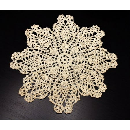 Handmade Crochet Lace Pineapple Beige Doily. 10 Inch Round. 100% Cotton. 4 Pieces.