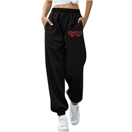 

Dadaria Sweatpants Women Plus Size Ladies Elastic Ladies Waist Loose with Pockets Printed Pants Black L Female