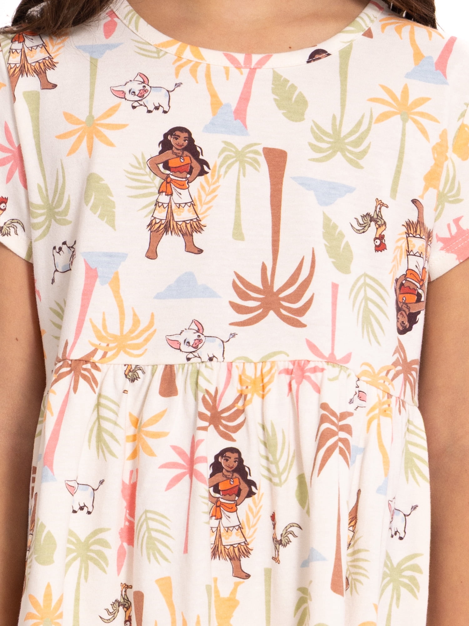 Moana Girls Allover Print Dress with Short Sleeves, Sizes 4-12