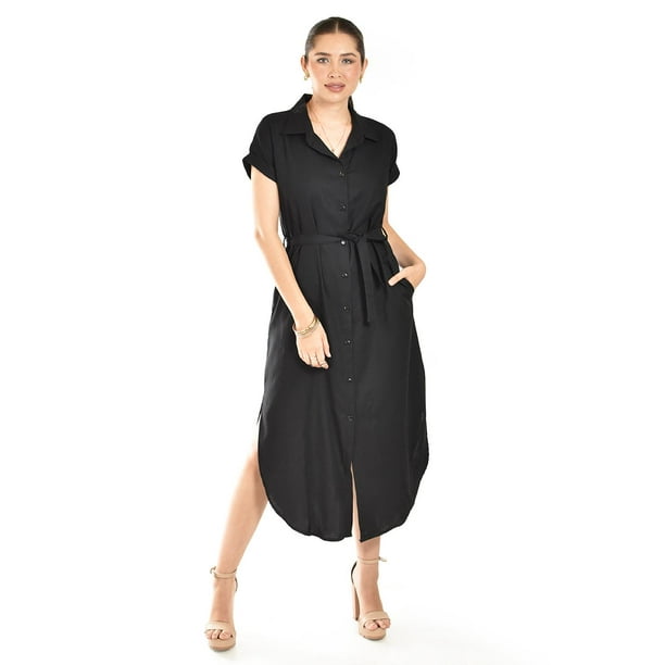Vestido camisero de lino Roman Fashion / Juvenil, 2107 (Negro) negro M