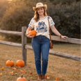 thumbnail image 4 of Halloween Women's Fall Short-Sleeve T-Shirts Autumn Pumpkin Printed Tshirts Western Country Music Graphic Tees Light Blue M, 4 of 6