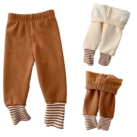 

KYAIGUO Baby Boys Girls Fleece Lined Leggings Trousers Toddler Winter Padded Tights Bottoms Stripe Patchwork Stretchy Pants for Unisex Infant 6M-5Y