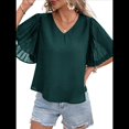 thumbnail image 3 of Blusas Elegantes de Verano para Mujer, con Cuello en V, Corta y Pétalos Abullonados, Informales, para Trabajo y Negocios Verde Oscuro L, 3 of 8