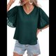 thumbnail image 3 of Blusas Elegantes de Verano para Mujer, con Cuello en V, Corta y Pétalos Abullonados, Informales, para Trabajo y Negocios Verde Oscuro XL, 3 of 8
