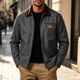 thumbnail image 2 of Men's Full Zip Jackets Fashion Patchwork Lapel Collar Coat Fall Long Sleeve No Hood Outerwear with Zip Pockets, 2 of 8