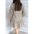 thumbnail image 2 of Women's Khaki Stripe Puff Sleeve Mini Dress – Casual Daily Wear for Spring, 4X, 2 of 12