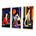 thumbnail image 3 of Designart "Nightlife Diva in Pop Art Style I" Woman Pop Art Framed Wall Art Set Of 3 - Red Glam Frame Canvas Set For Living Room Decor, 3 of 6
