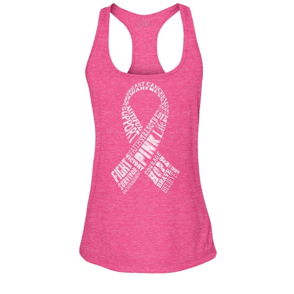 S4E Women's White Ribbon Word Montage Racerback Slim Fit Medium Fuchsia