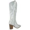 thumbnail image 3 of Top Moda Women Knee High Boots Block High Heels Rhinestone Bling Glitter Side Zipper Pointed-Toe IMOGEN-38 Silver 6.5, 3 of 5
