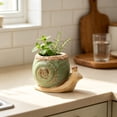 thumbnail image 5 of Cute Green Ceramic Snail Succulents Planter Pot with Drainage Hole, 3.6x2.6 in Miniature Cartoon Animal Desktop Decor Flowerpot Vase A, 5 of 6