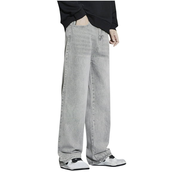 DPTALR George Mens Jeans Plus Size Relaxed Fit Soild Straight Leg Jeans Vintage Baggy Lounge Wide Leg Denim Pants Gray Big and Tall Men XXXL