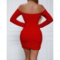 thumbnail image 4 of Off-the-shoulder long-sleeve pleated bodycon dress, sexy strapless dress, 4 of 5
