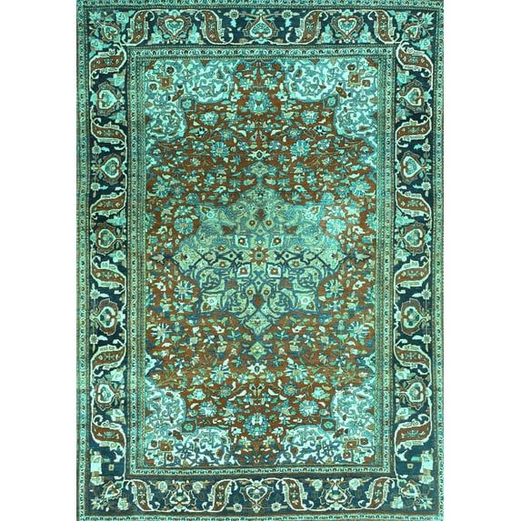Ahgly Company Machine Washable Indoor Rectangle Medallion Turquoise Blue Traditional Area Rugs, 2' x 5'