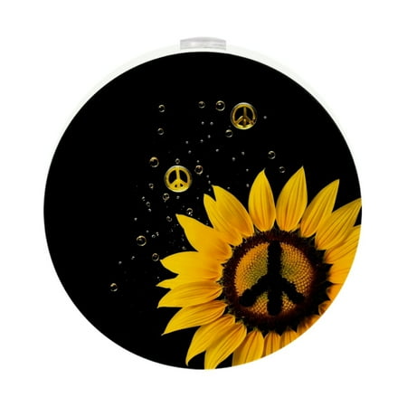 

Night Light Night Lights Plug into Wall Dusk to Dawn Sensor White Led Night Light 2 Pack Nightlight for Bedroom Bathroom Hallway Kitchen Sunflower Love and Peace Black Yellow Floral Print